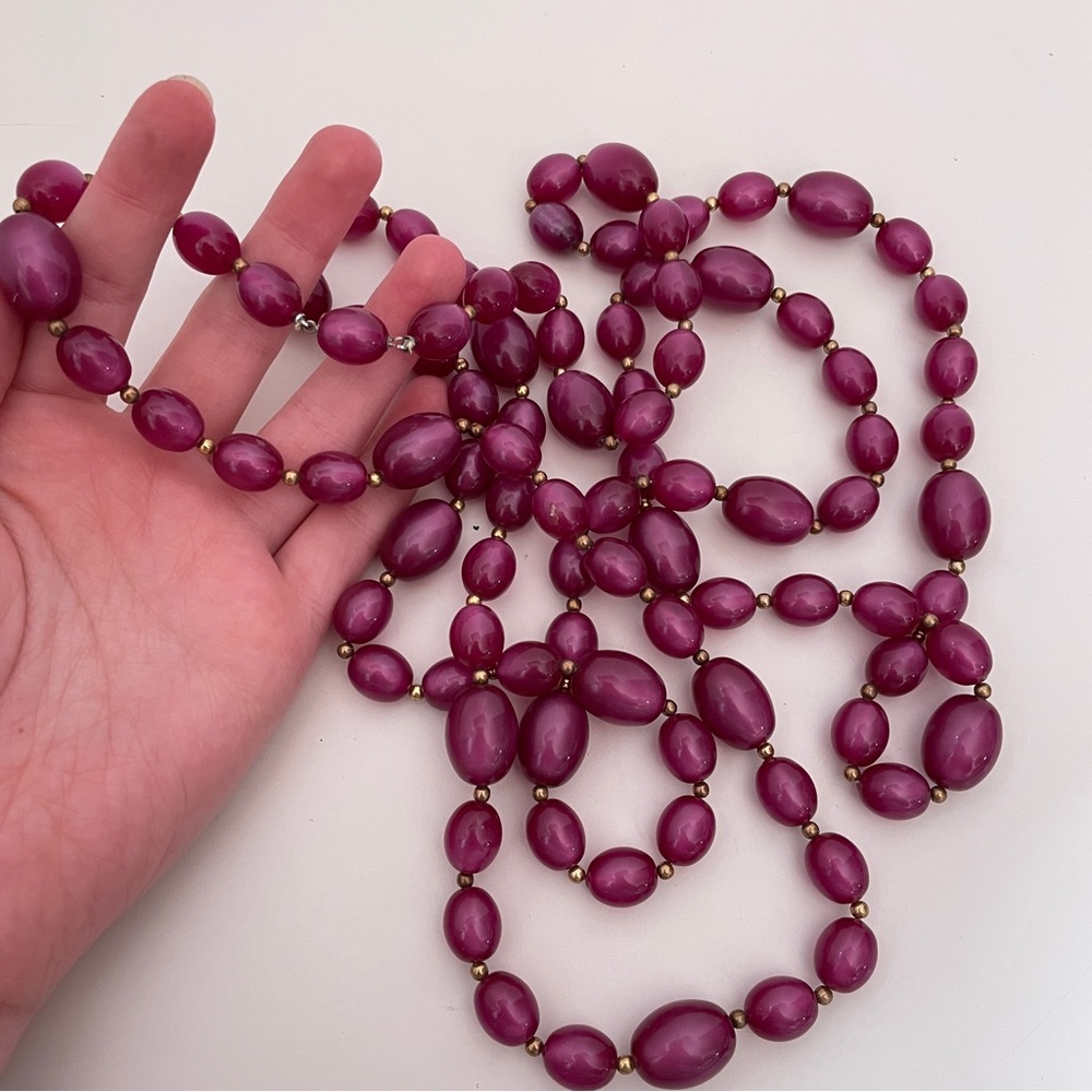 Vintage Heavy Clear Lucite Plastic Purple Goth Oversized Long Beaded Necklace